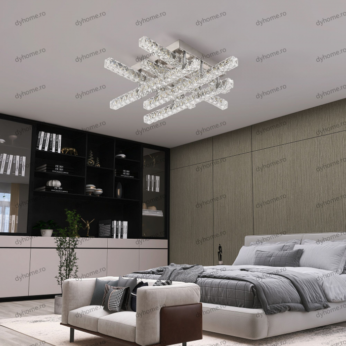 Lustra LED cristal dreptunghi design cu telecomanda, dimabila, 96W [1]