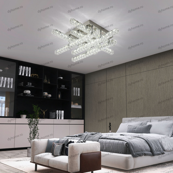 Lustra LED cristal dreptunghi design cu telecomanda, dimabila, 96W [2]