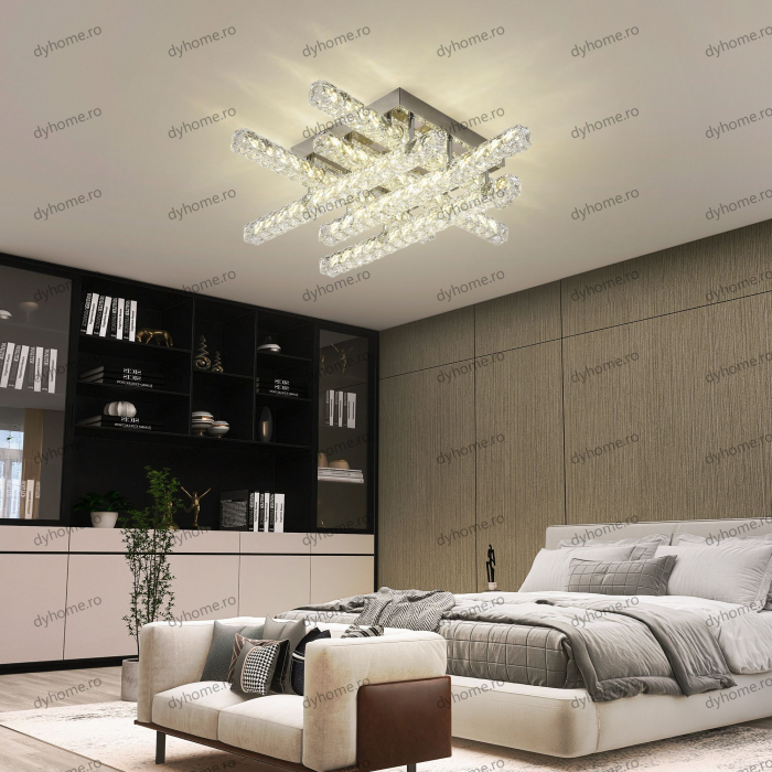 Lustra LED cristal dreptunghi design cu telecomanda, dimabila, 96W [3]