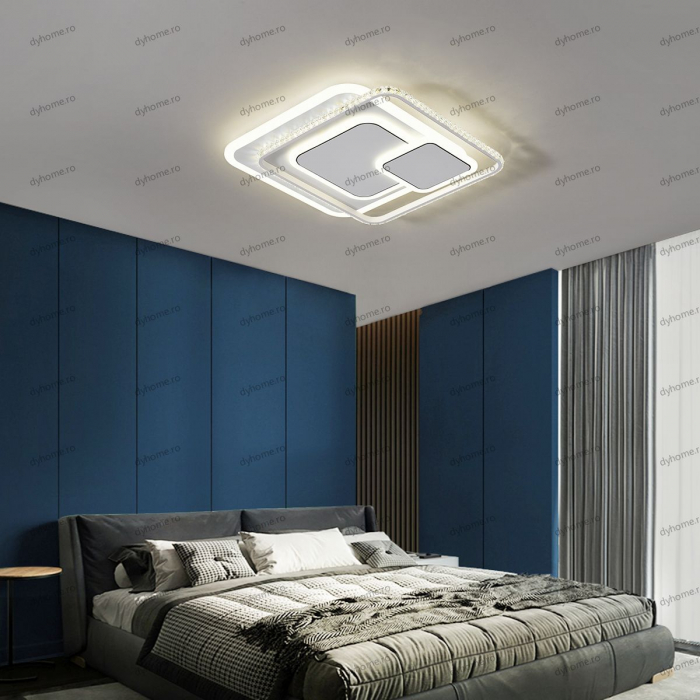 Lustra LED cristal patrat design alb cu telecomanda, dimabila, 180W [1]