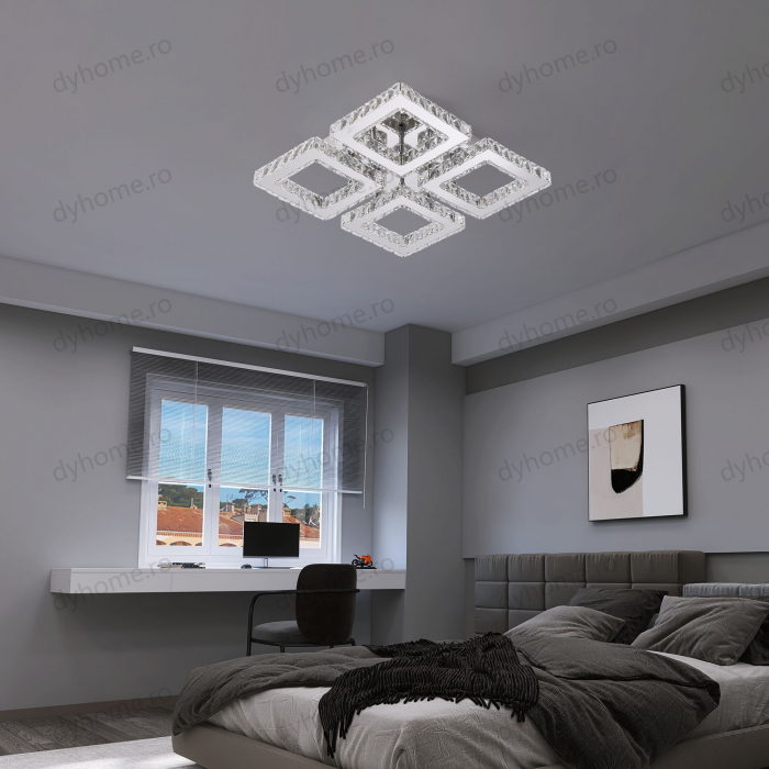 Lustra LED cristal patrat design Argint cu telecomanda, dimabila, 96W [4]