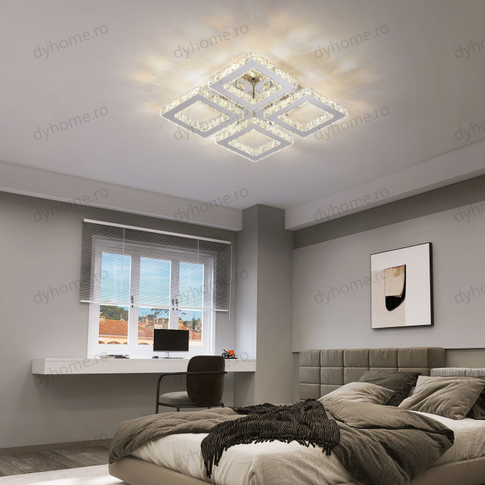 Lustra LED cristal patrat design Argint cu telecomanda, dimabila, 96W [2]