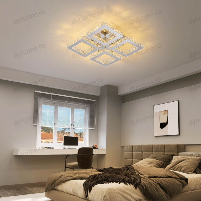 Lustra LED cristal patrat design Argint cu telecomanda, dimabila, 96W [3]