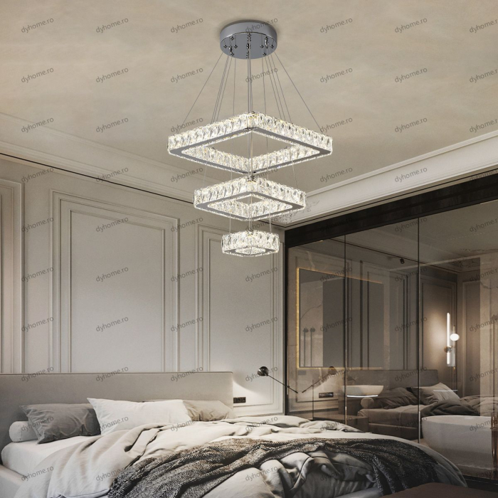 Lustra LED cristal patrat design cu telecomanda, dimabila, 140W [1]