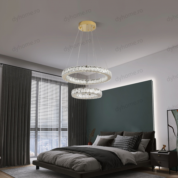 Lustra LED cristale circular design Auriu cu telecomanda, dimabila, 128W [4]