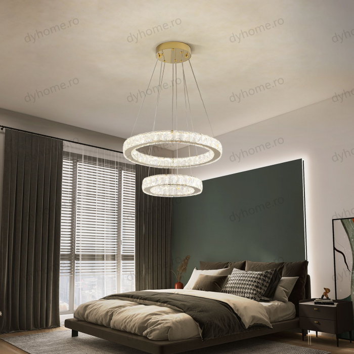 Lustra LED cristale circular design Auriu cu telecomanda, dimabila, 128W [2]