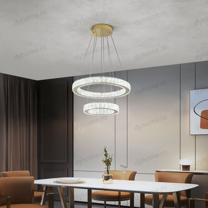 Lustra LED cristale circular design Auriu cu telecomanda, dimabila, 128W [1]