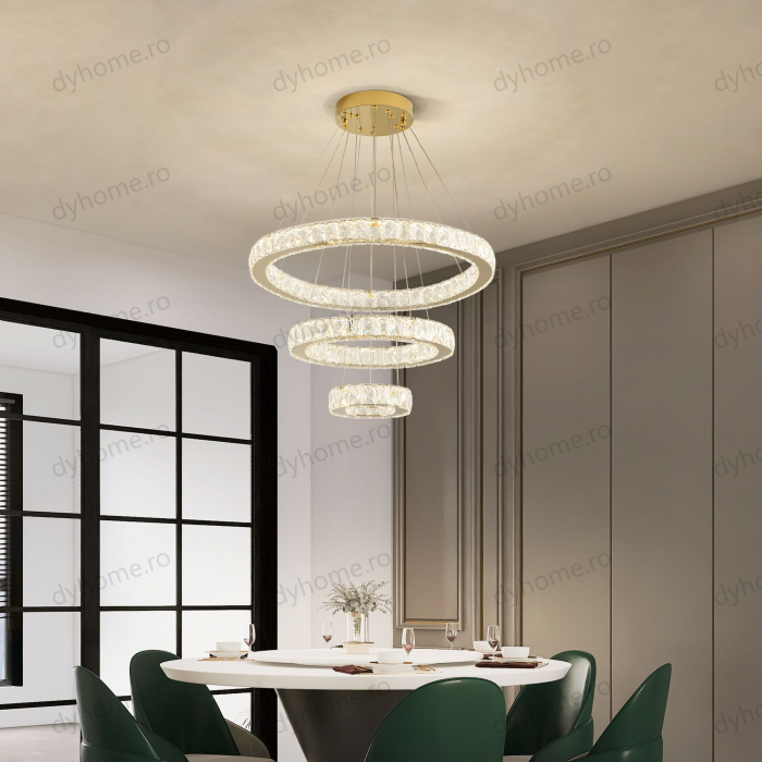 Lustra LED cristale circular design Auriu cu telecomanda, dimabila, 184W [2]