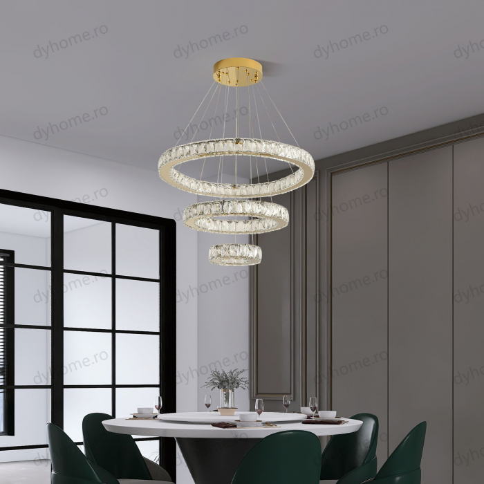 Lustra LED cristale circular design Auriu cu telecomanda, dimabila, 184W [4]