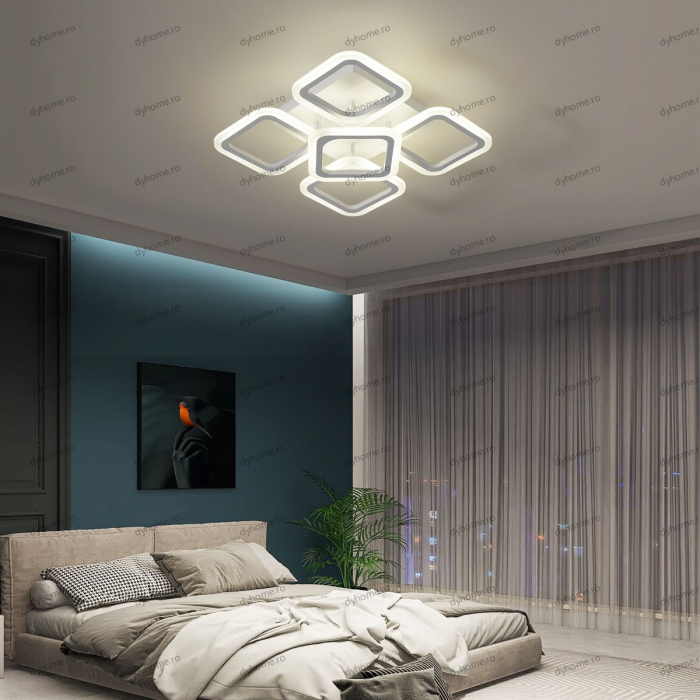 Lustra LED partrat design alb cu telecomanda, dimabila, 90W [1]