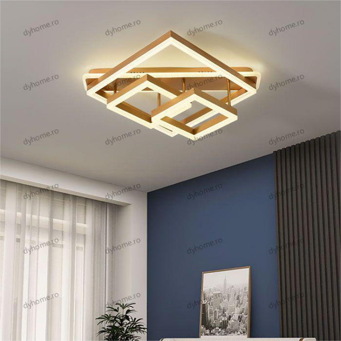 Lustra LED patrat design auriu cu telecomanda, dimabila, 182W [1]