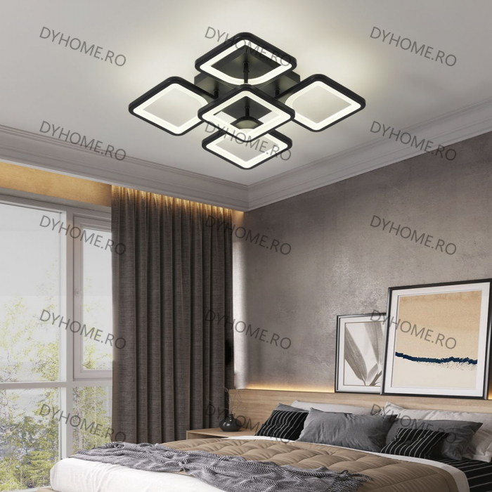 Lustra LED patrat design negru cu telecomanda, dimabila, 120W [1]
