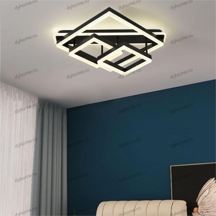 Lustra LED patrat design negru cu telecomanda, dimabila, 182W [1]