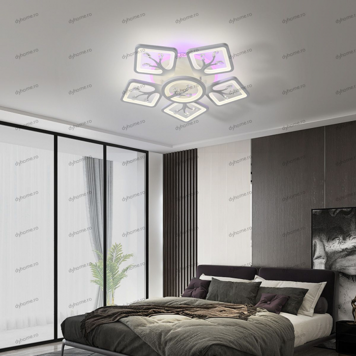 Lustra LED patrat tree design alb cu telecomanda, dimabila, 152W [1]