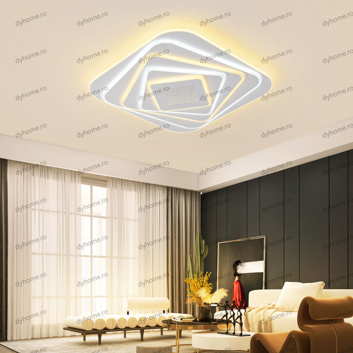 Lustra LED pătrat 3D design cu telecomanda, dimabila, 288W [4]