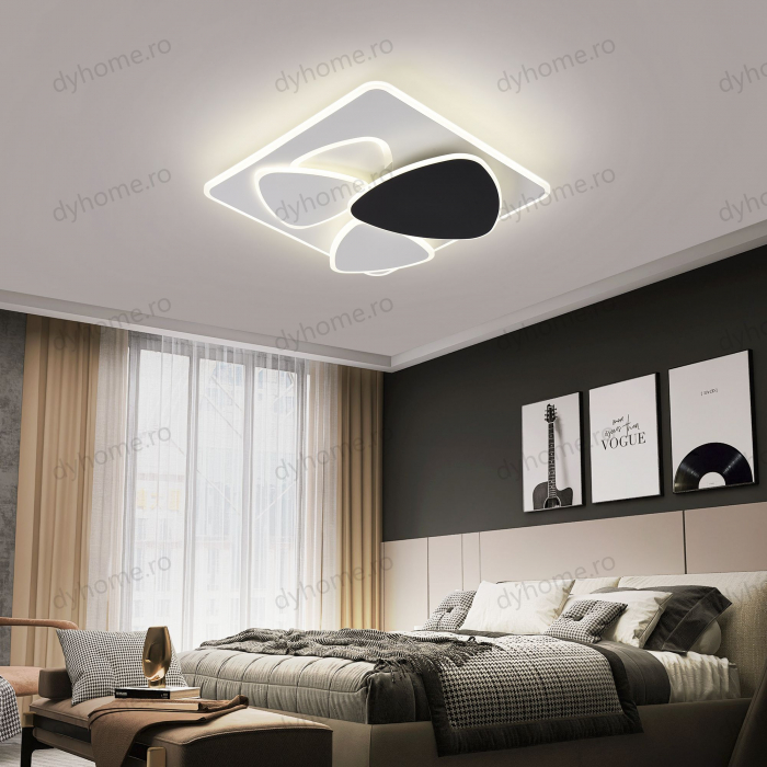 Lustra LED patrat design Alb si Negru cu telecomanda, dimabila, 156W [2]