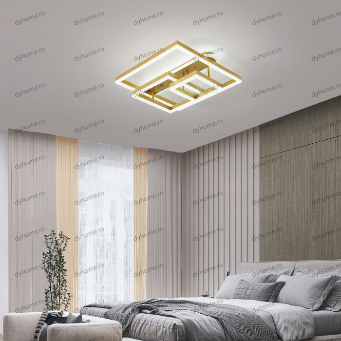 Lustra LED patrat design auriu cu telecomanda, dimabila, 214W [2]