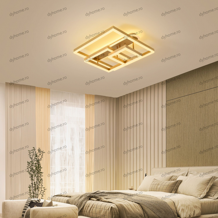Lustra LED patrat design auriu cu telecomanda, dimabila, 214W [4]