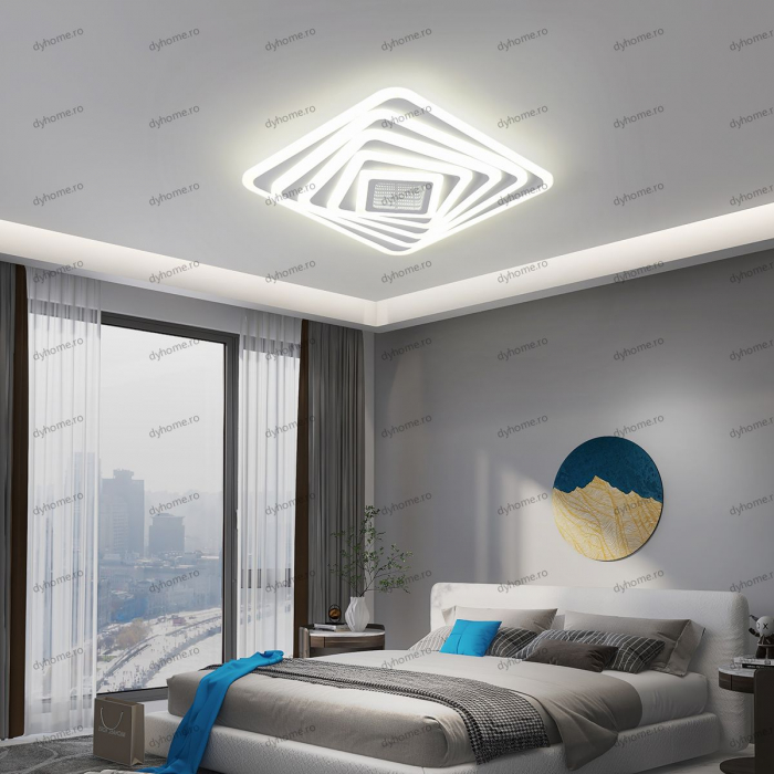 Lustra LED pătrat 3D design cu telecomanda, dimabila, 114W [1]