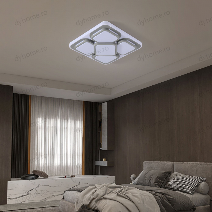 Lustra LED patrat design Alb si Gri cu telecomanda, dimabila, 96W [4]