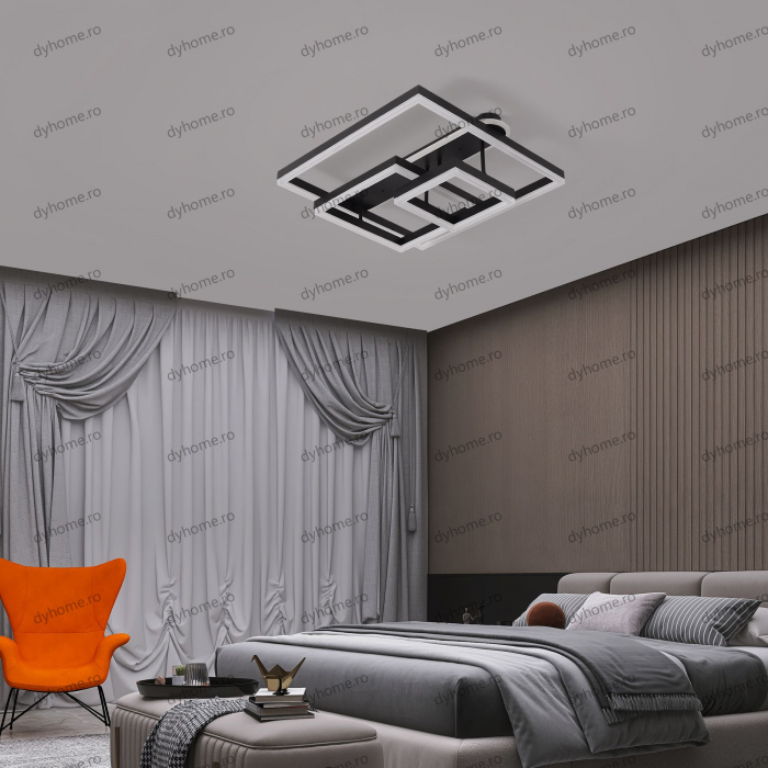 Lustra LED patrat design negru cu telecomanda, dimabila, 214W [1]
