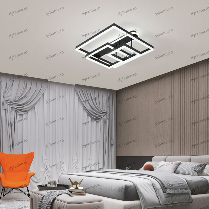 Lustra LED patrat design negru cu telecomanda, dimabila, 214W [2]
