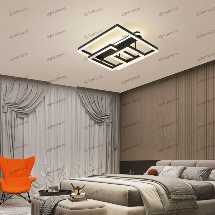 Lustra LED patrat design negru cu telecomanda, dimabila, 214W [3]
