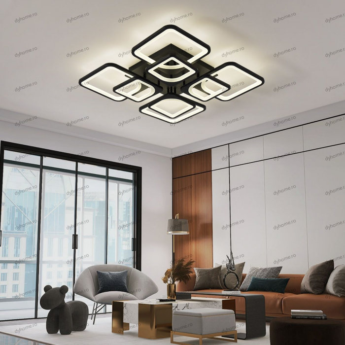 Lustra LED pătrat design negru cu telecomanda, dimabila, 256W [1]