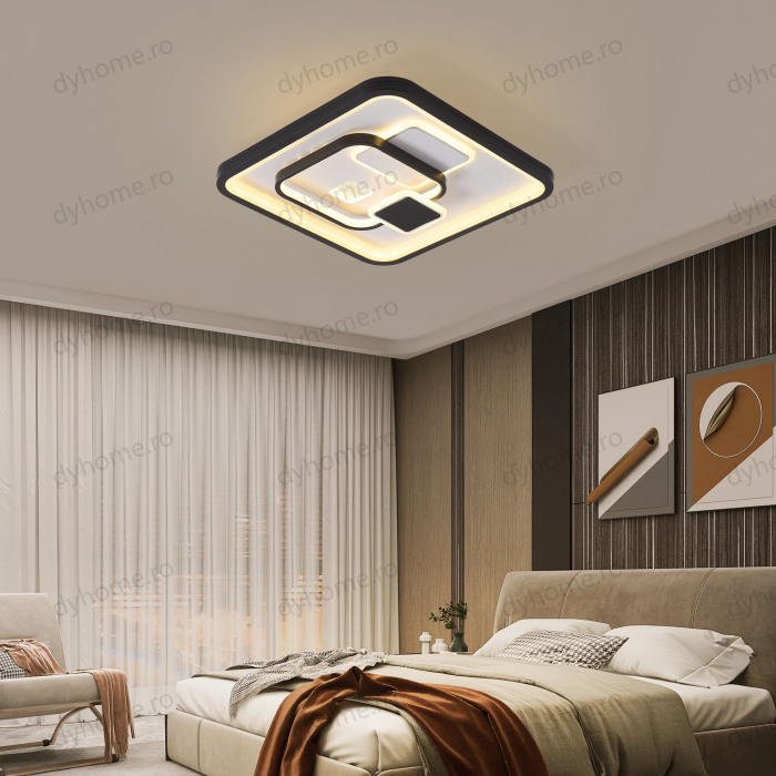 Lustra LED patrat design Negru si Alb cu telecomanda, dimabila, 148W [3]