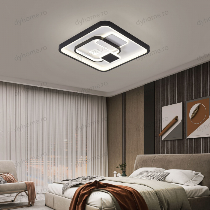 Lustra LED patrat design Negru si Alb cu telecomanda, dimabila, 148W [2]