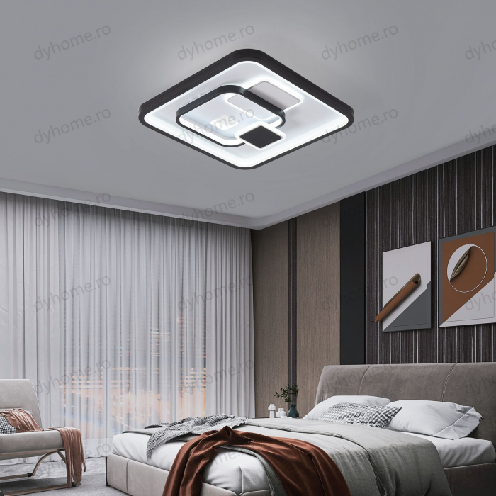 Lustra LED patrat design Negru si Alb cu telecomanda, dimabila, 148W [1]