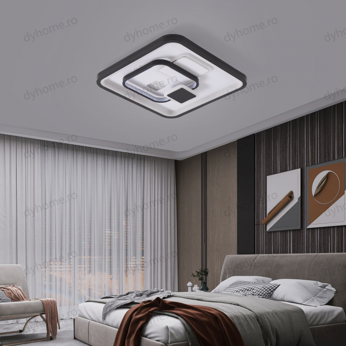 Lustra LED patrat design Negru si Alb cu telecomanda, dimabila, 148W [4]