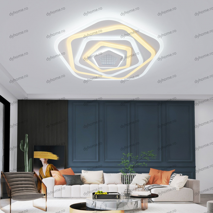 Lustra LED pentagon 3D design cu telecomanda, dimabila, 220W [2]