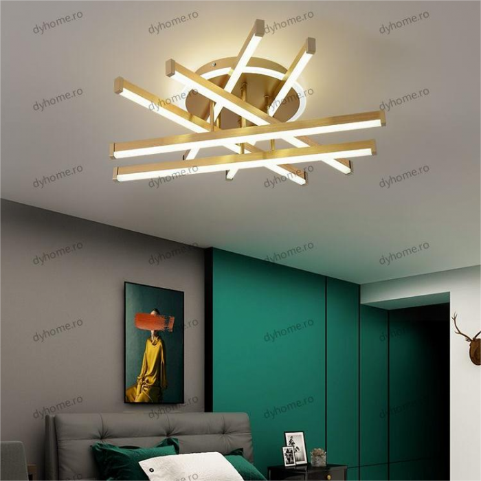 Lustra LED 6 linii design auriu cu telecomanda, dimabila, 160W [1]