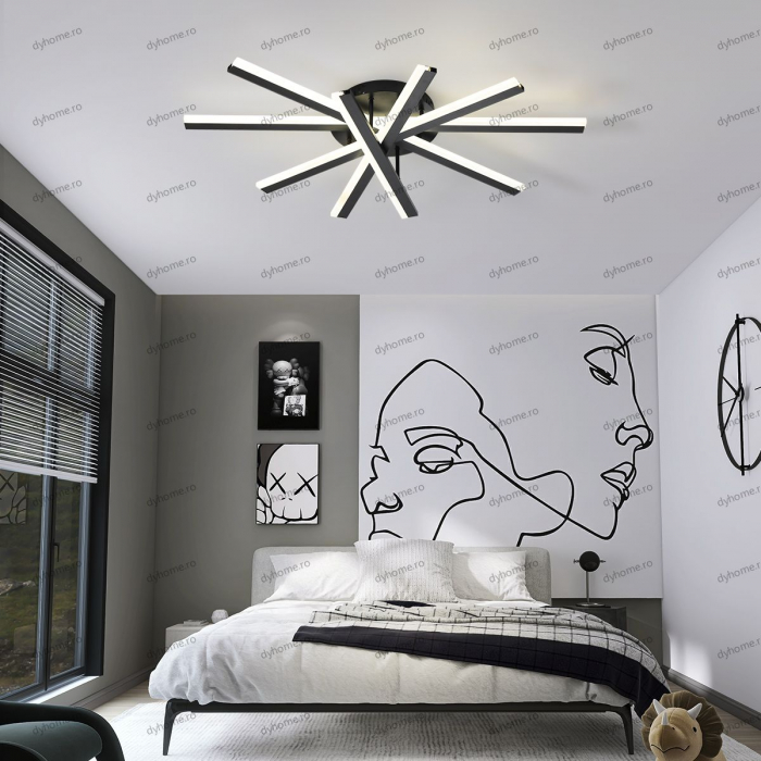 Lustra LED strip light negru cu telecomanda, dimabila, 140W [1]