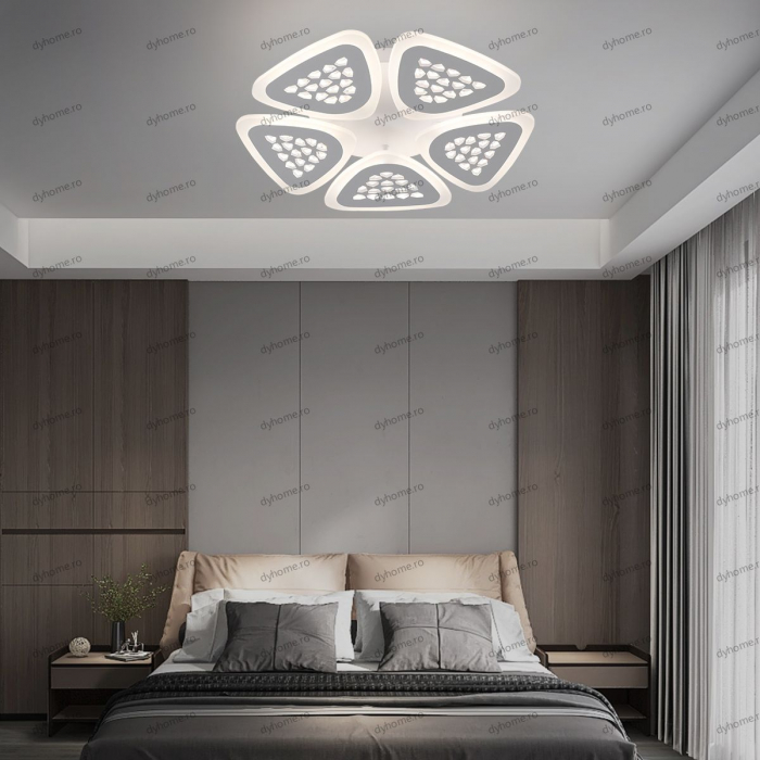 Lustra LED triunghi design alb cu telecomanda, dimabila, 80W [1]