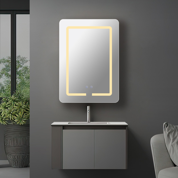Oglindă Dulap LED Odin dreptunghiulară 50x70cm, ramă din aluminiu nichel, cu dezaburire si touch, 3 tipuri de lumina, IP44, montare perete, ODG4410 [2]
