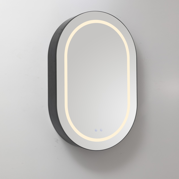 Oglindă Dulap LED Odin ovală 60x90cm, ramă din aluminiu negru, cu dezaburire si touch, 3 tipuri de lumina, IP44, montare perete, ODG5610 [7]