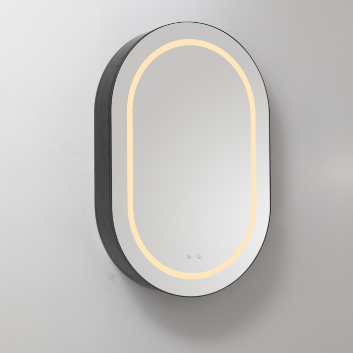 Oglindă Dulap LED Odin ovală 60x90cm, ramă din aluminiu negru, cu dezaburire si touch, 3 tipuri de lumina, IP44, montare perete, ODG5610 [6]