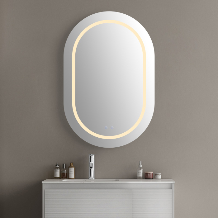 Oglindă Dulap LED Odin ovală 60x90cm, ramă din aluminiu negru, cu dezaburire si touch, 3 tipuri de lumina, IP44, montare perete, ODG5610 [3]