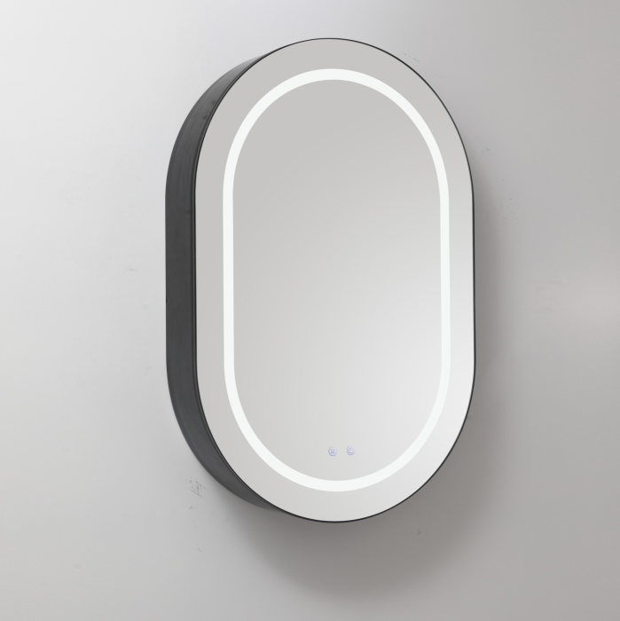 Oglindă Dulap LED Odin ovală 60x90cm, ramă din aluminiu negru, cu dezaburire si touch, 3 tipuri de lumina, IP44, montare perete, ODG5610 [5]