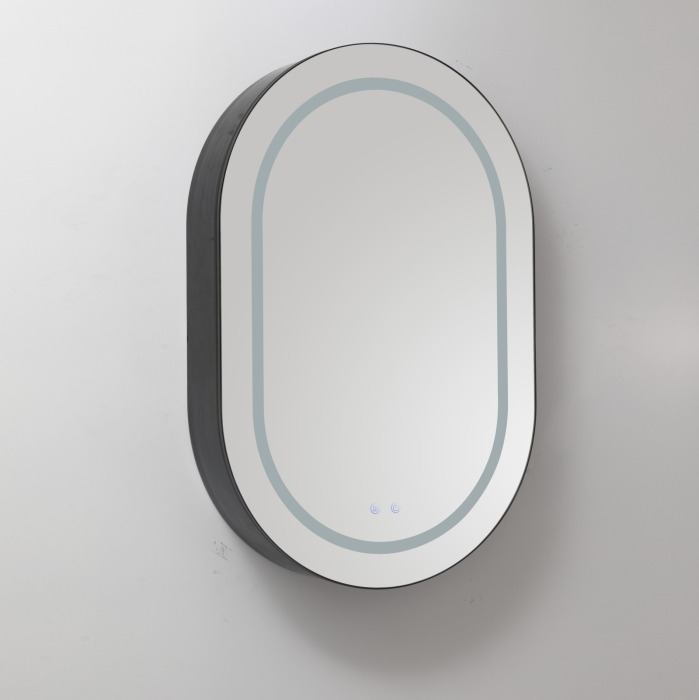 Oglindă Dulap LED Odin ovală 60x90cm, ramă din aluminiu negru, cu dezaburire si touch, 3 tipuri de lumina, IP44, montare perete, ODG5610 [4]