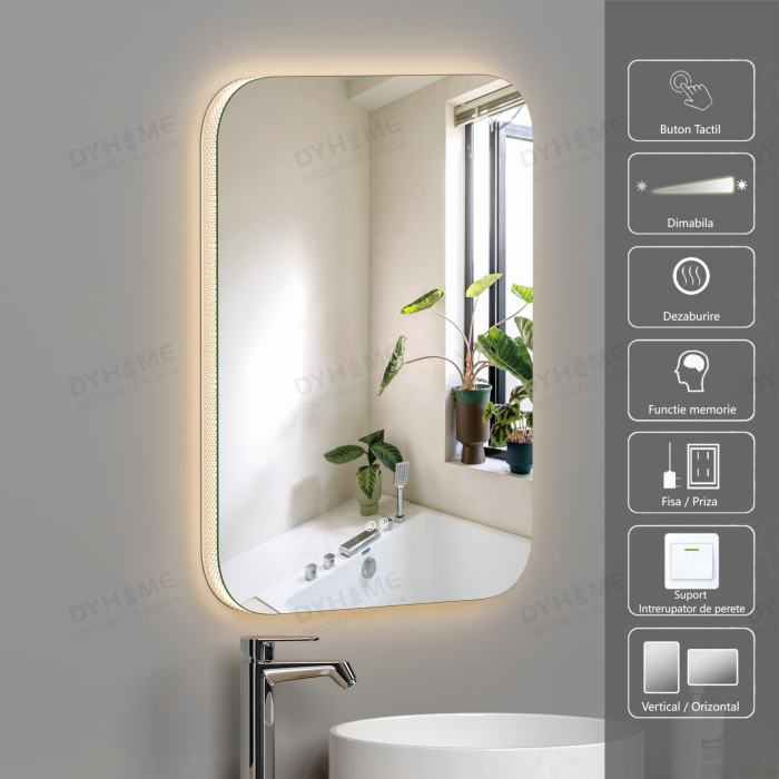 Oglinda LED DY003, 60x80, Intrerupator Touch Si Dezaburire, 3 Tipuri De Lumina Si Dimabila, Rama din Acril [1]