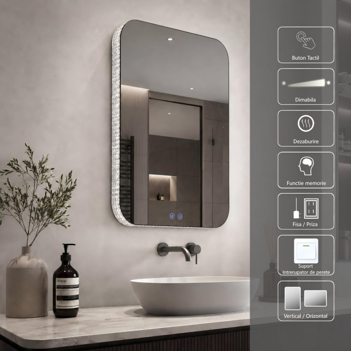Oglinda LED DY003, 60x80, Intrerupator Touch Si Dezaburire, 3 Tipuri De Lumina Si Dimabila, Rama din Acril [3]
