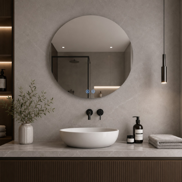 Oglinda LED DY006, Rotunda 60cm, Intrerupator Touch Si Dezaburire, 3 Tipuri De Lumina Si Dimabila [2]
