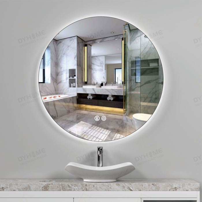 Oglinda LED DY006, Rotunda 60cm, Intrerupator Touch Si Dezaburire, 3 Tipuri De Lumina Si Dimabila [2]