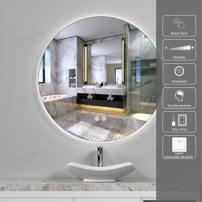 Oglinda LED DY006, Rotunda 60cm, Intrerupator Touch Si Dezaburire, 3 Tipuri De Lumina Si Dimabila [1]