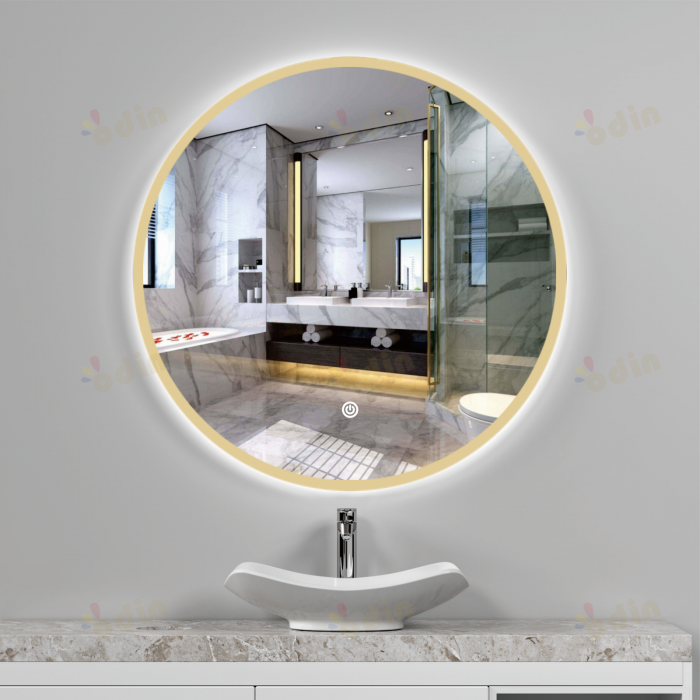 Oglinda LED DY006X, Rotunda 60cm, Intrerupator Touch, 3 Tipuri De Lumina Si Dimabila, Margine Mata din Auriu [2]