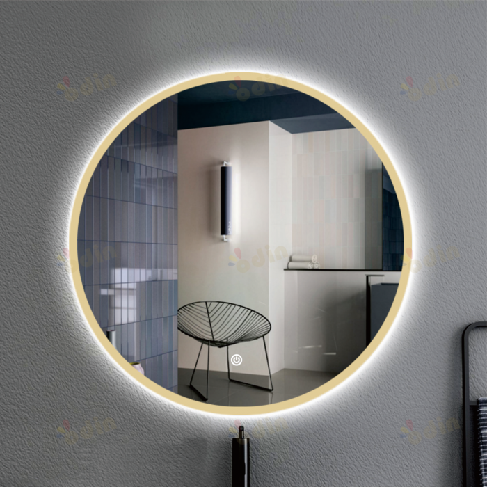 Oglinda LED DY006X, Rotunda 60cm, Intrerupator Touch, 3 Tipuri De Lumina Si Dimabila, Margine Mata din Auriu [3]