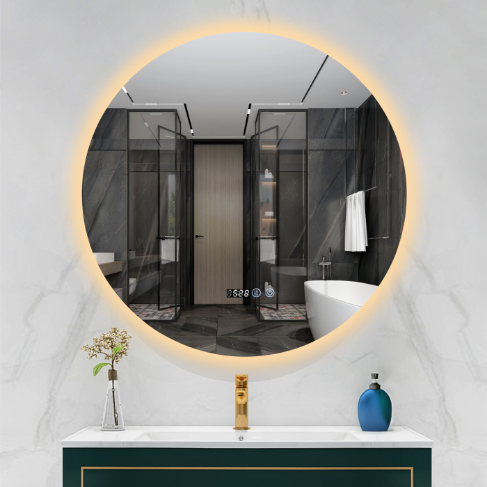 Oglinda LED DY007-80, Rotunda 80cm,  Intrerupator Touch, Dezaburire si Ceas, 3 Tipuri De Lumina Si Dimabila [4]
